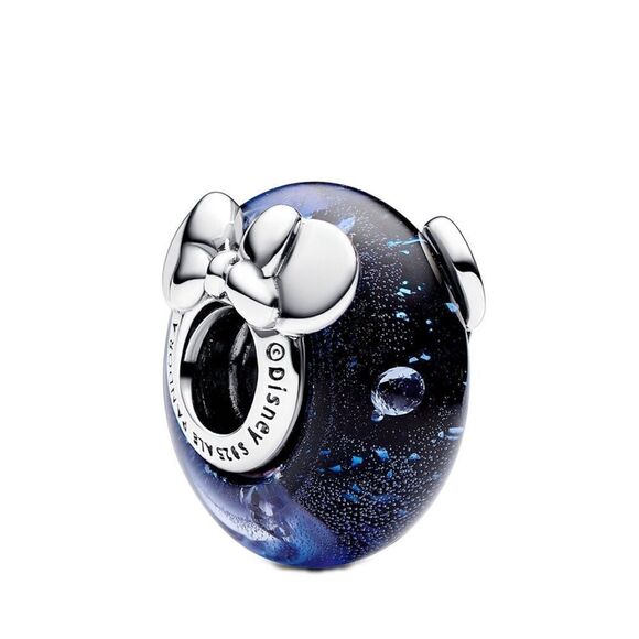 Pandora Disney Mickey and Minnie Blue Murano Glass Charm Silver - 792958C01 - Picture 1 of 6